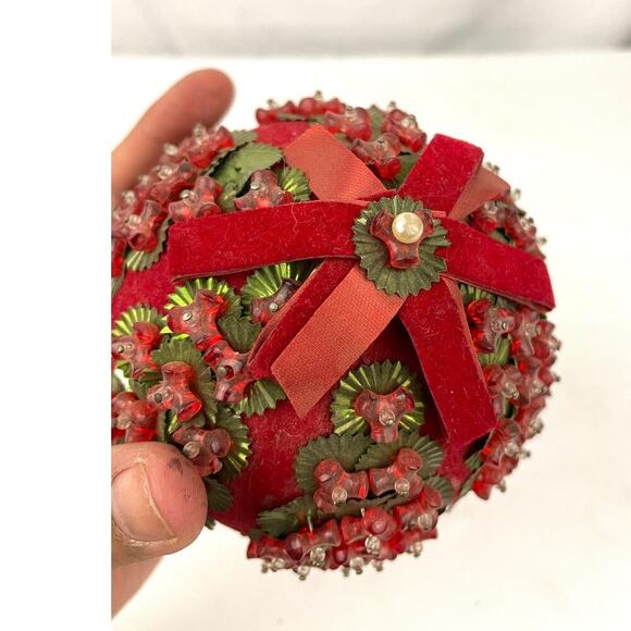 VTG Beaded Ornament Ball Music Box Christmas Decor | MCM Push Pin Craft Sequin - Picture 3 of 11